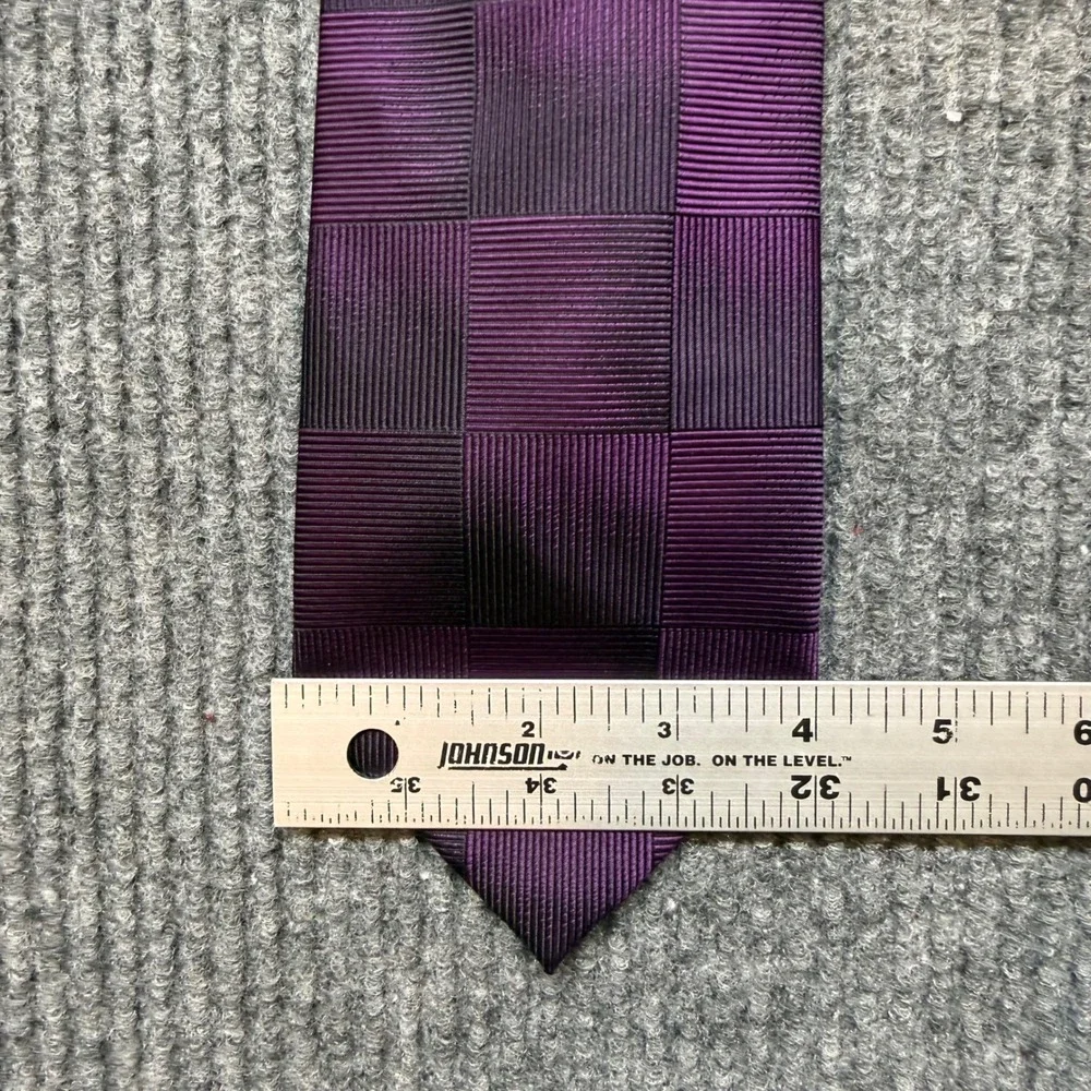 Kenneth‎ Cole New York Purple Silk Tie Woven Checkered Designer Necktie X-Long
